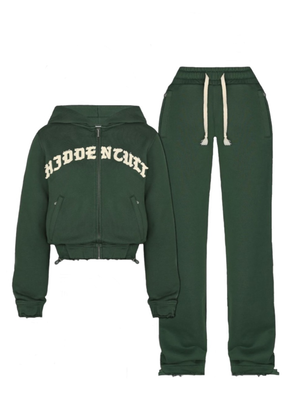 EXTREMELY RARE hidden cult hunter green & cream distressed tracksuit